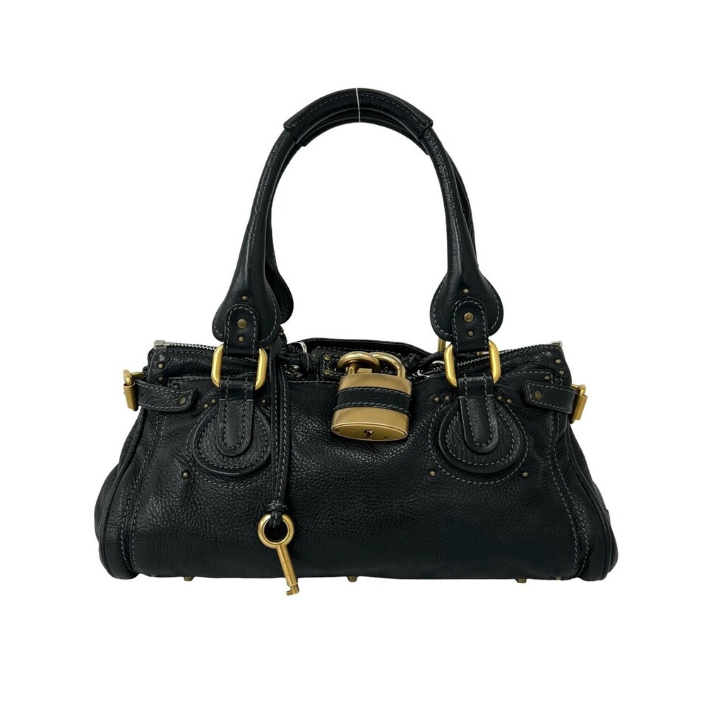 Chloé Chloe Paddington Logo Hardware Leather Handbag Tote Bag Mini Boston Bla...